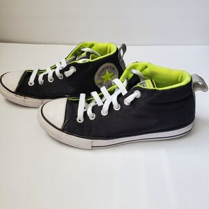 Converse Black Mid Top Sneakers with Lime Trim Boys Sz 5